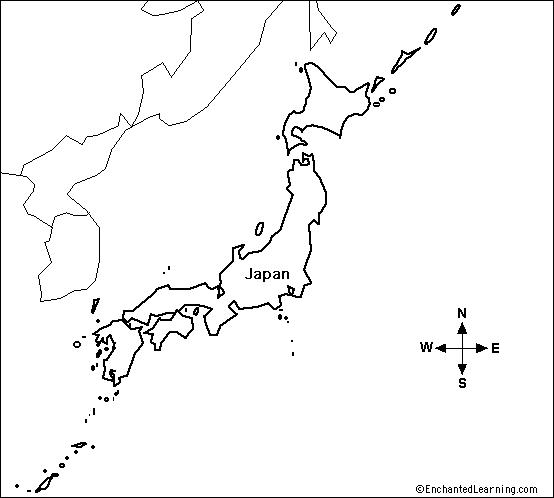 Japonsko slepá mapa - Prázdné japonsko mapa (Východní Asie - Asie)