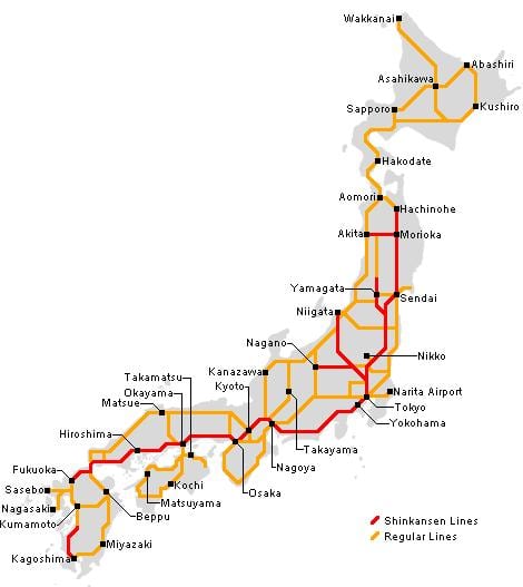 železniční japonsko mapa