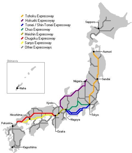 mapa japonska dálnici