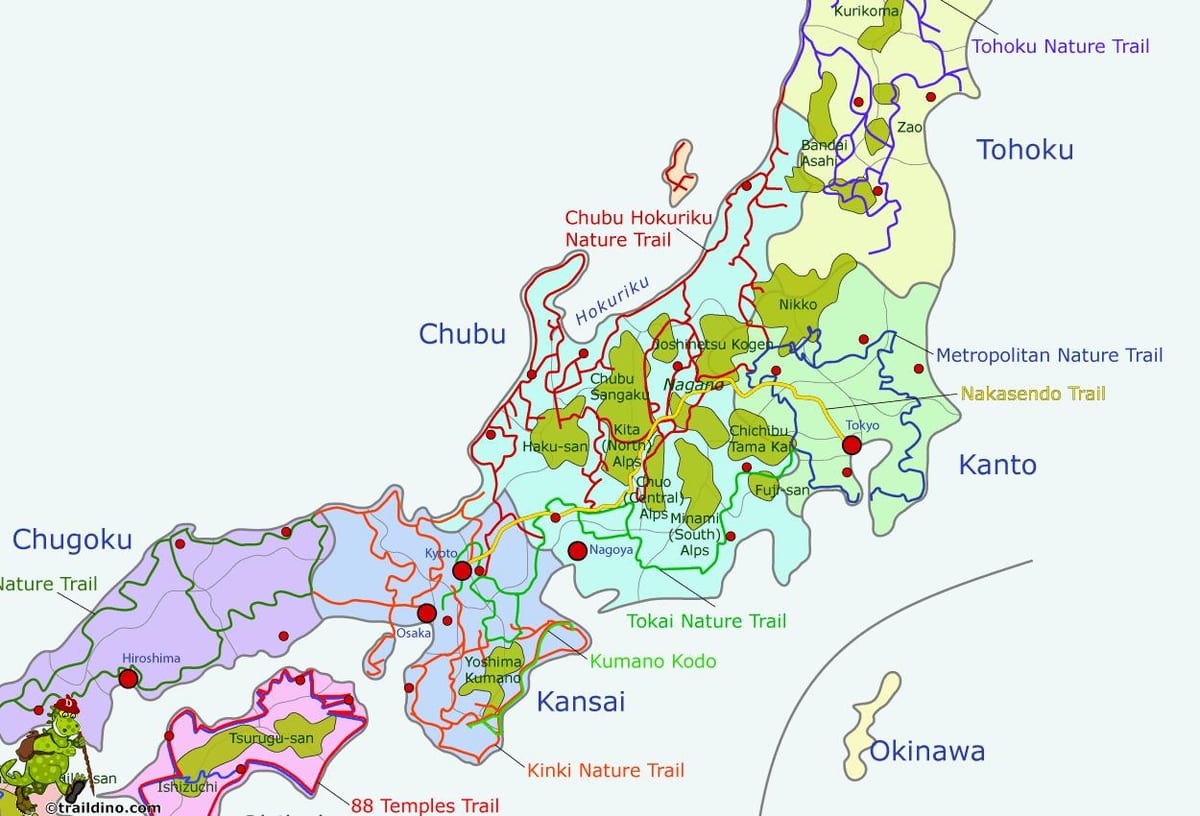 mapa japonských alp