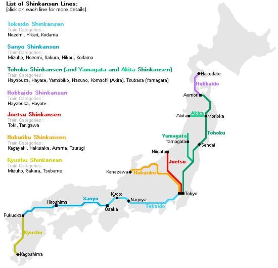 bullet train mapu japonsko