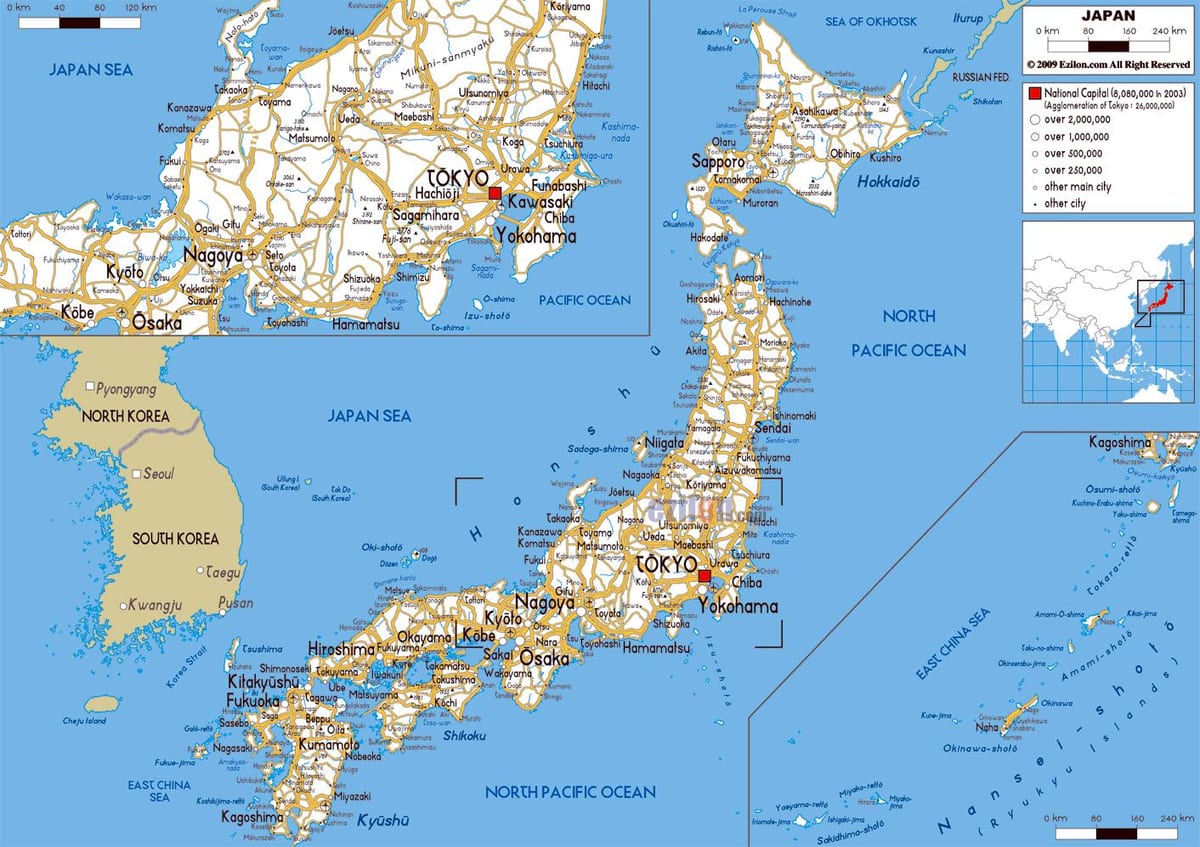 silniční mapa japonska