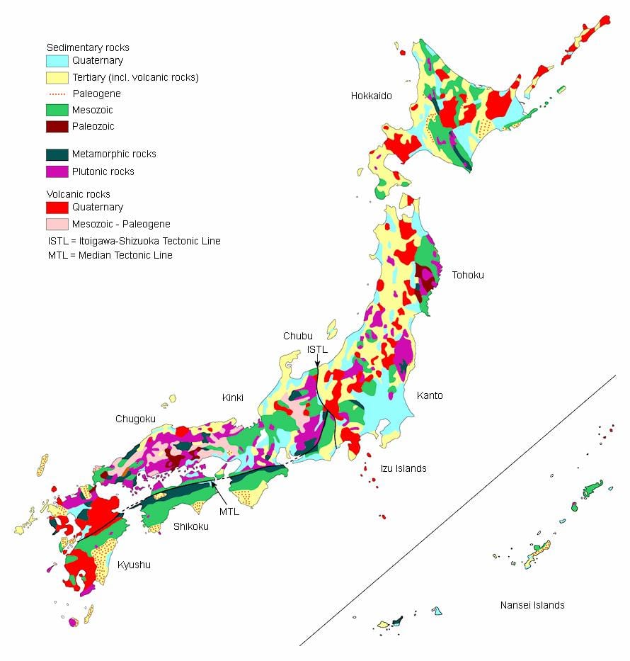 geologická mapa japonska