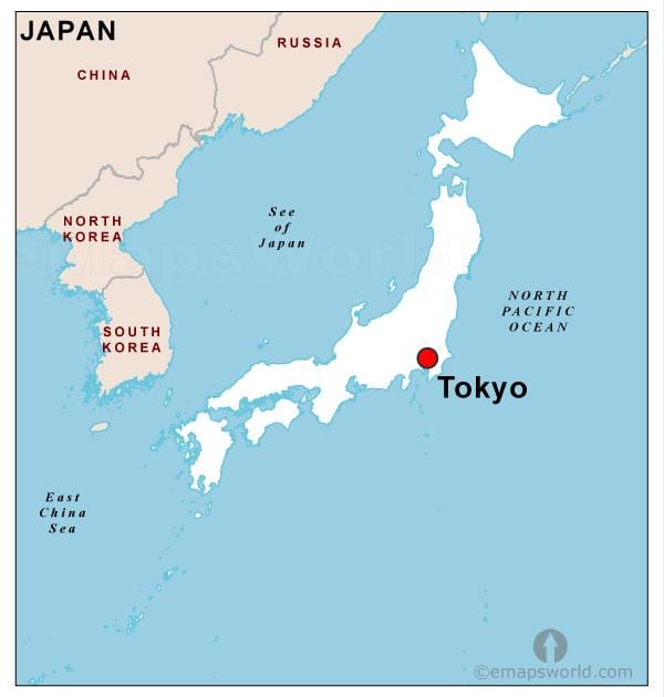 hlavní město japonska mapě
