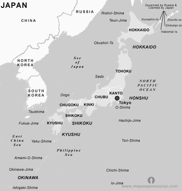 černé a bílé mapa japonska