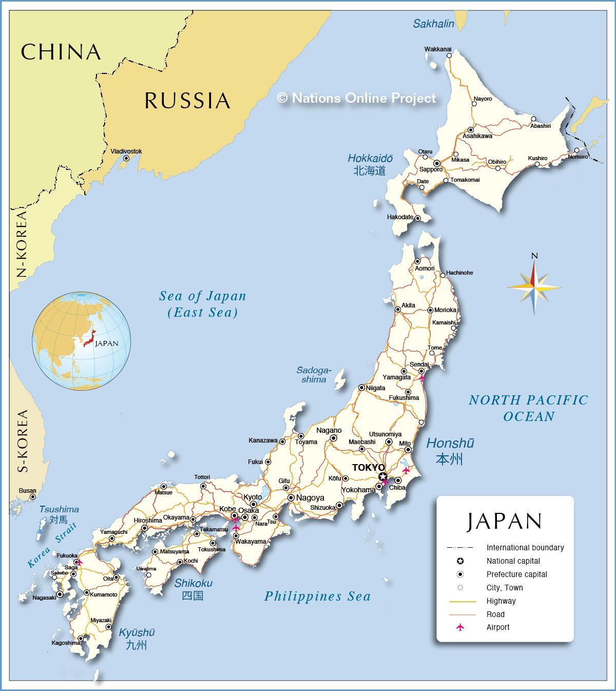 mapa japonsko letišť