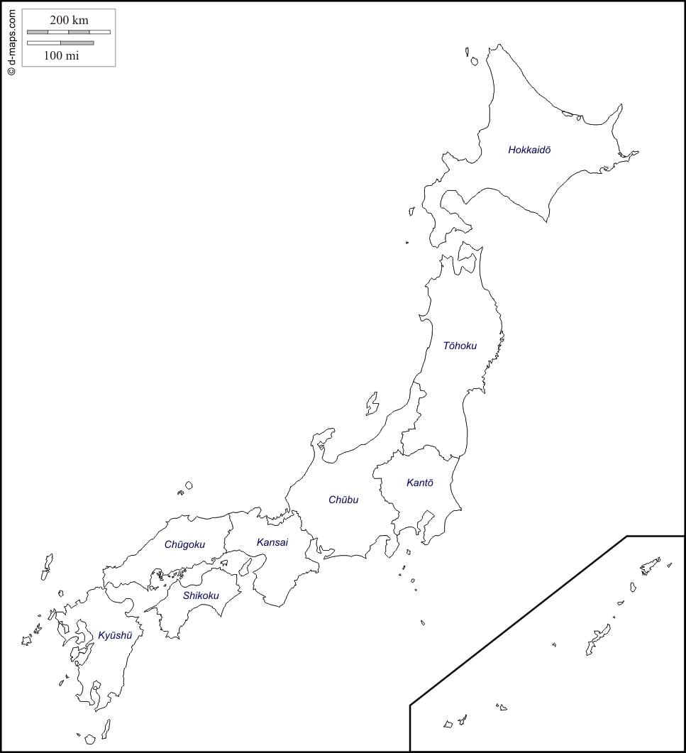 mapa obrys japonsko