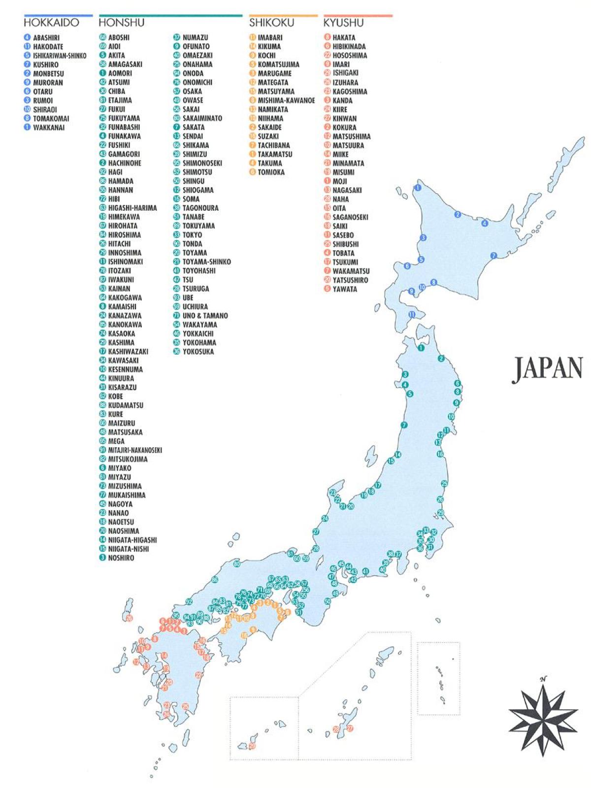 mapa japonska porty