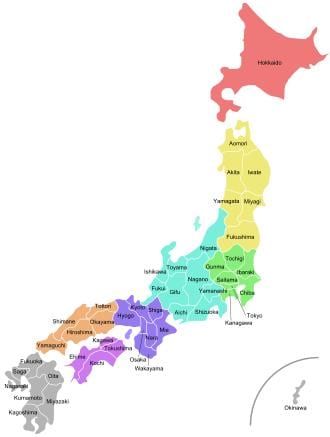 japonsko mapa provincií