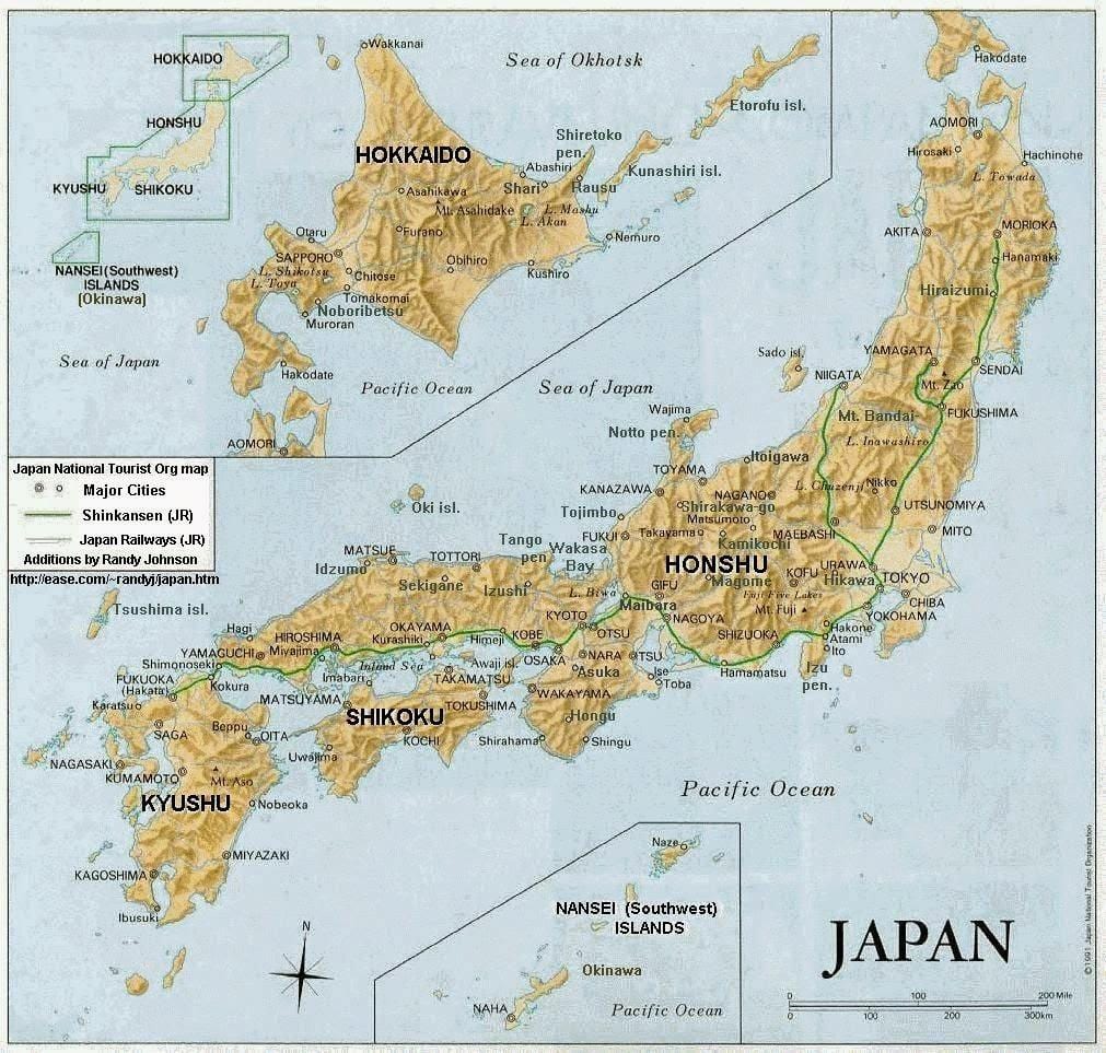 topografická mapa japonska