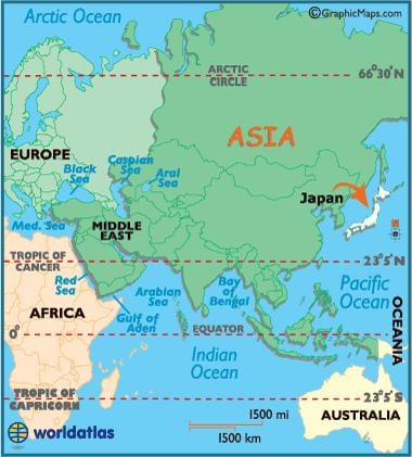 mapa světa v japonsku