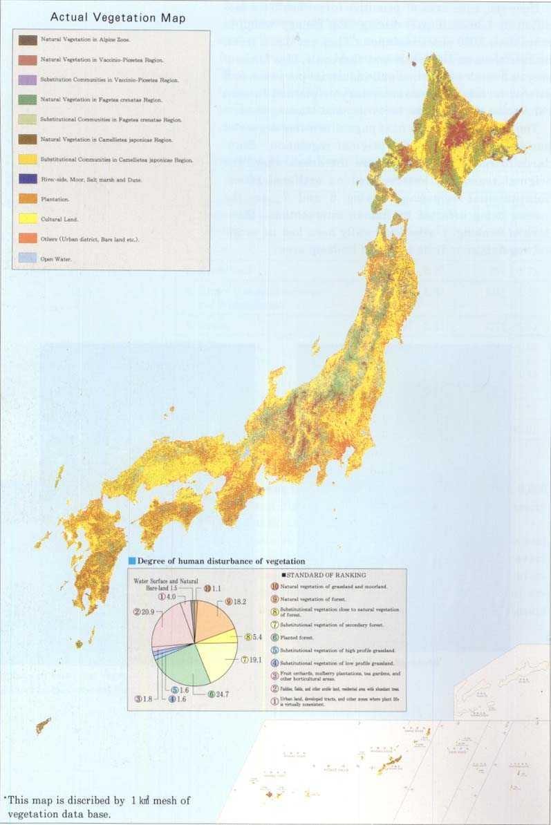 mapa japonsko, vegetace
