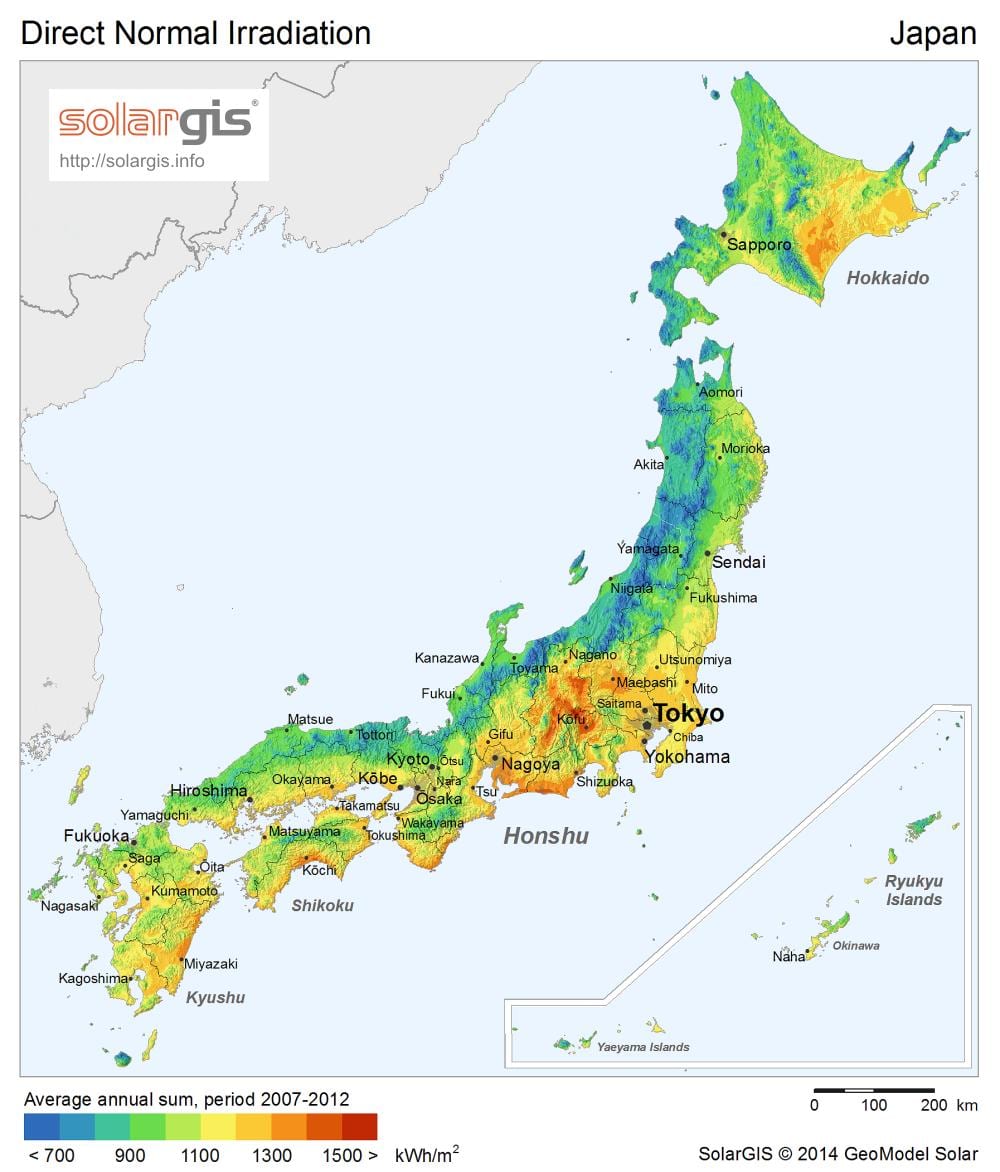 záření japonsko mapa