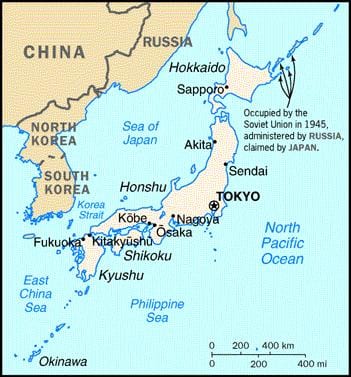 japonsko a okolní země, mapa
