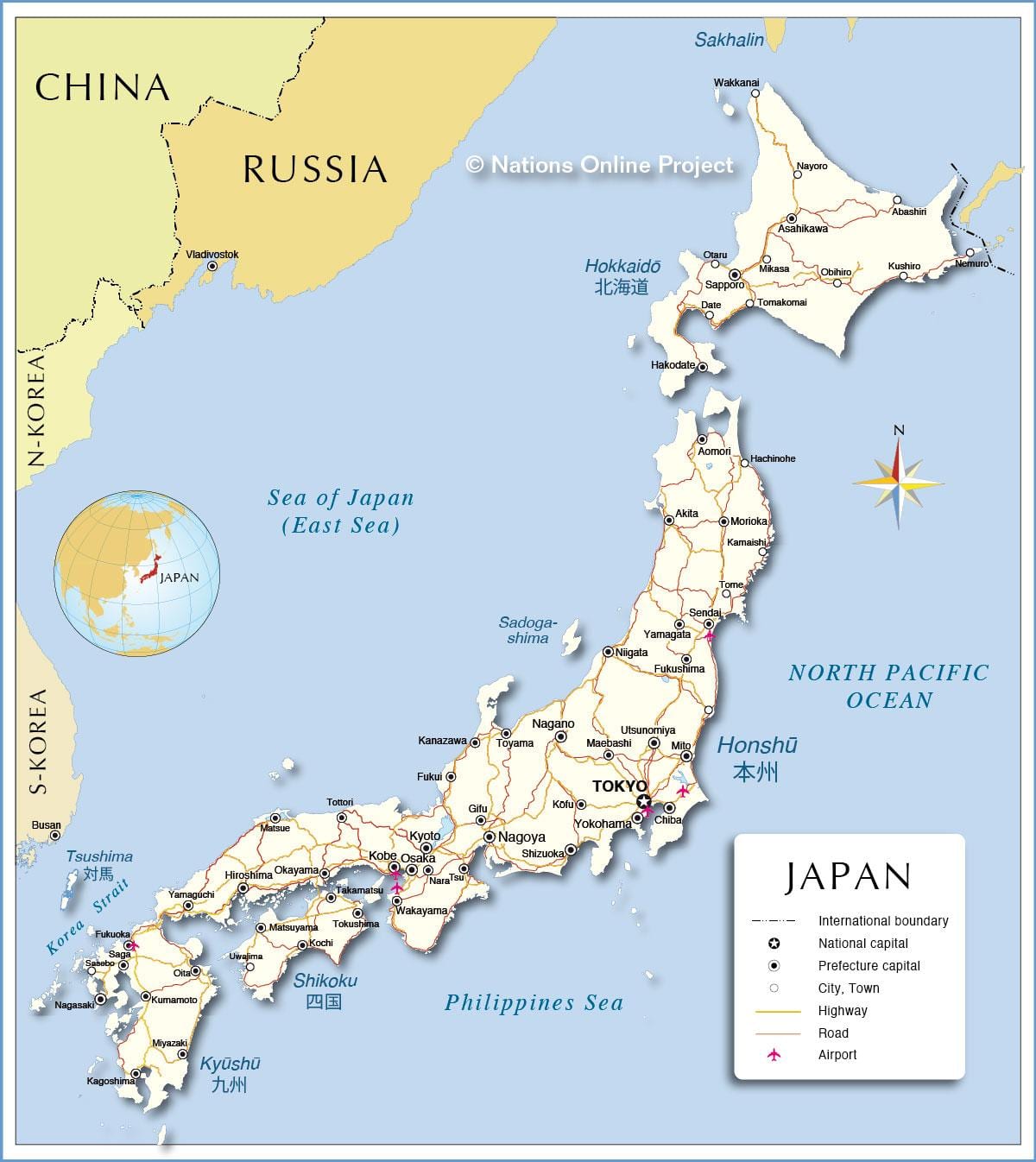 měst japonska mapě