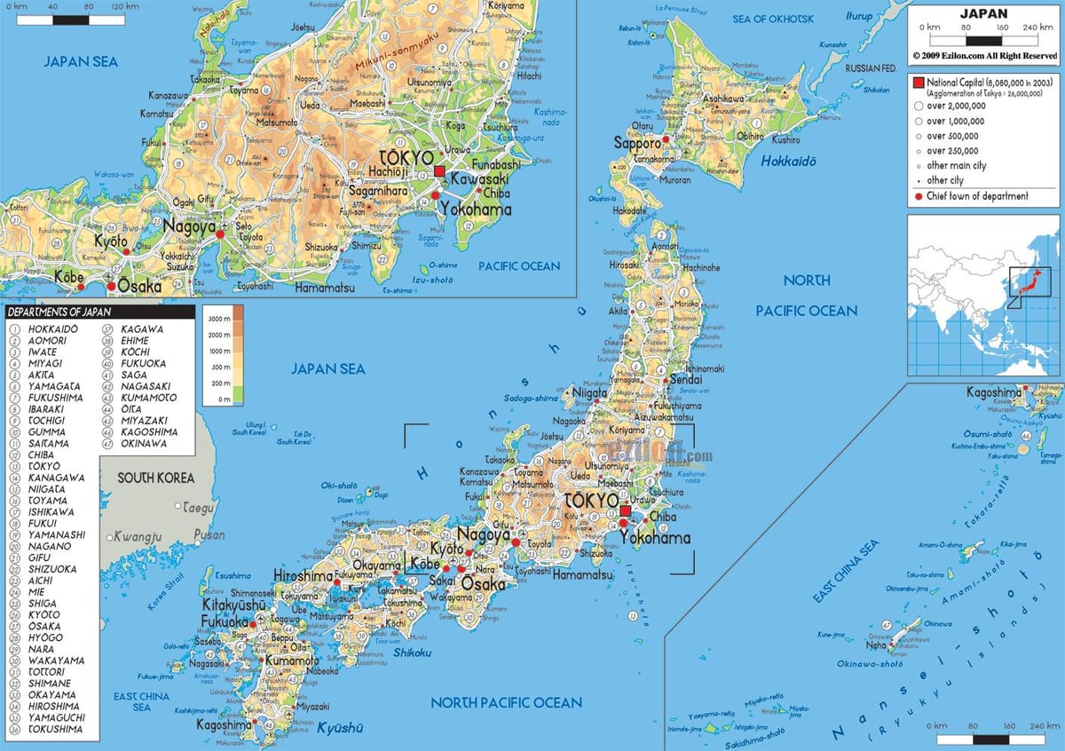 mapa japonska zeměpisné