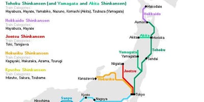 Bullet train mapu japonsko