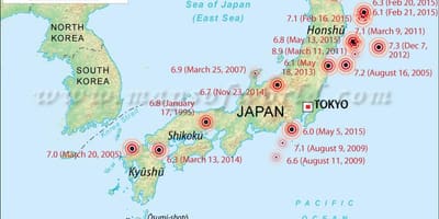 Zemětřesení mapa japonska